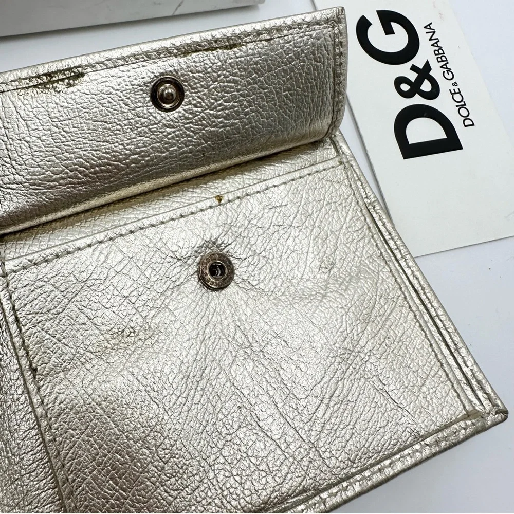 D&G Dolce Gabbana Metallic Gold Bifold Leather Wallet - Picture 13 of 16